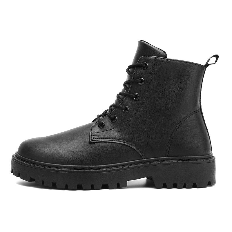 Men Black Leather Boots New British Style High Top Fashion Work Boots Outdoor Street Fashion Chelsea Men Shoes Comfortable Short