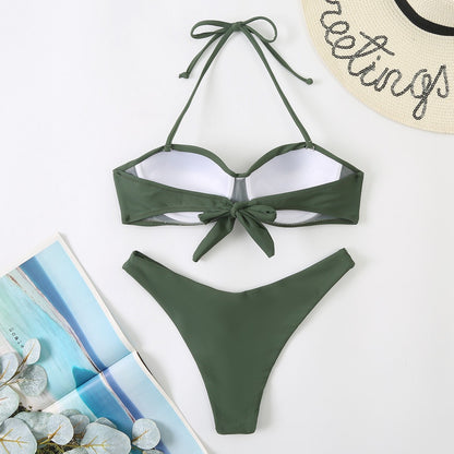 Push Up Bikini Set Women's Swimwear 2024 New Halter Bandeau Underwire Swimsuit Beach Bathing Swimming Suit for Women