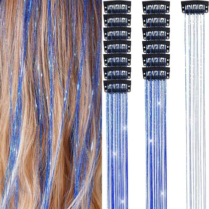 6 peças de extensões de cabelo brilhantes de 50 cm, extensões de cabelo sintéticas, presilhas de cabelo para trançar, chapéus femininos