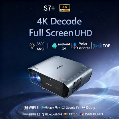 Novo projetor 4K UHD 3500 ANSI Google TV home theater projetor TOF 1080P Android WiFi 2.4+5G foco automático vídeo Projetor quente