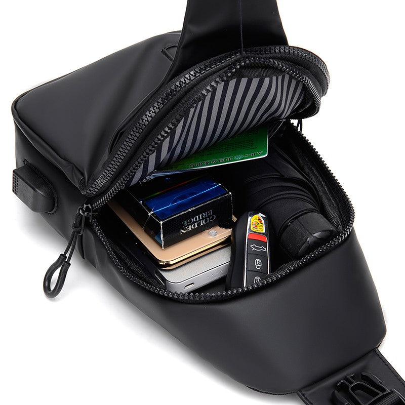 Multifunctional chest bag, men's cross bag with USB charging port and adjustable shoulder strap, suitable for daily commuting