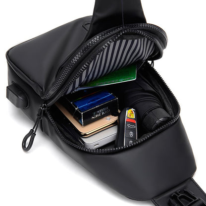 Multifunctional chest bag, men's cross bag with USB charging port and adjustable shoulder strap, suitable for daily commuting