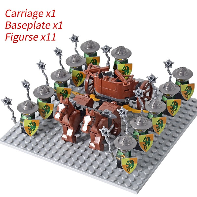 Castelo Medieval Cavaleiros Guerreiros Espartanos Cruzados Legião Romana Infantaria Cavalo de Guerra Carruagem Blocos de Montar Brinquedo de Figuras