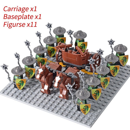 Castelo Medieval Cavaleiros Guerreiros Espartanos Cruzados Legião Romana Infantaria Cavalo de Guerra Carruagem Blocos de Montar Brinquedo de Figuras