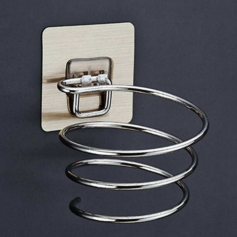 Suporte de Secador de Cabelo Organizador Soprador Adesivo Montado na Parede Sem Pregos Sem Furos Aço Inoxidável Espiral Suporte Armazenamento Para Banheiro