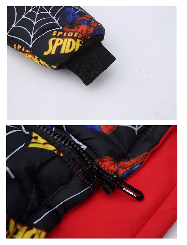 Anime Marvel Homem-Aranha fofo criativo desenho animado padrão inverno novo jaqueta acolchoada de algodão com capuz de comprimento médio reversível quente e espessa