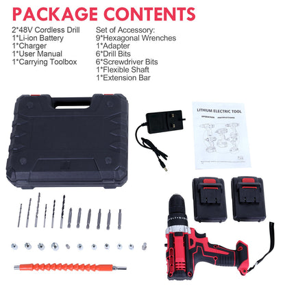 Parafusadeira Elétrica 48V Furadeira Sem Fio Kit de Ferramentas com Bateria de Lítio 1200mAh Carregador 450w Sem Escova 25+1 Torque