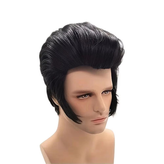 Anime Cosplay Elvis Wig Short Straight Black Synthetic Hair Peluca For Frieren Festival Role Play Props