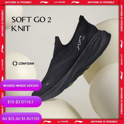 Li-Ning Men SOFT GO 2 KNIT Slip-on Casual Walking Shoes Cushion Comfy Stable LiNing Mesh Jogging Daily Sports Sneakers AGLV017