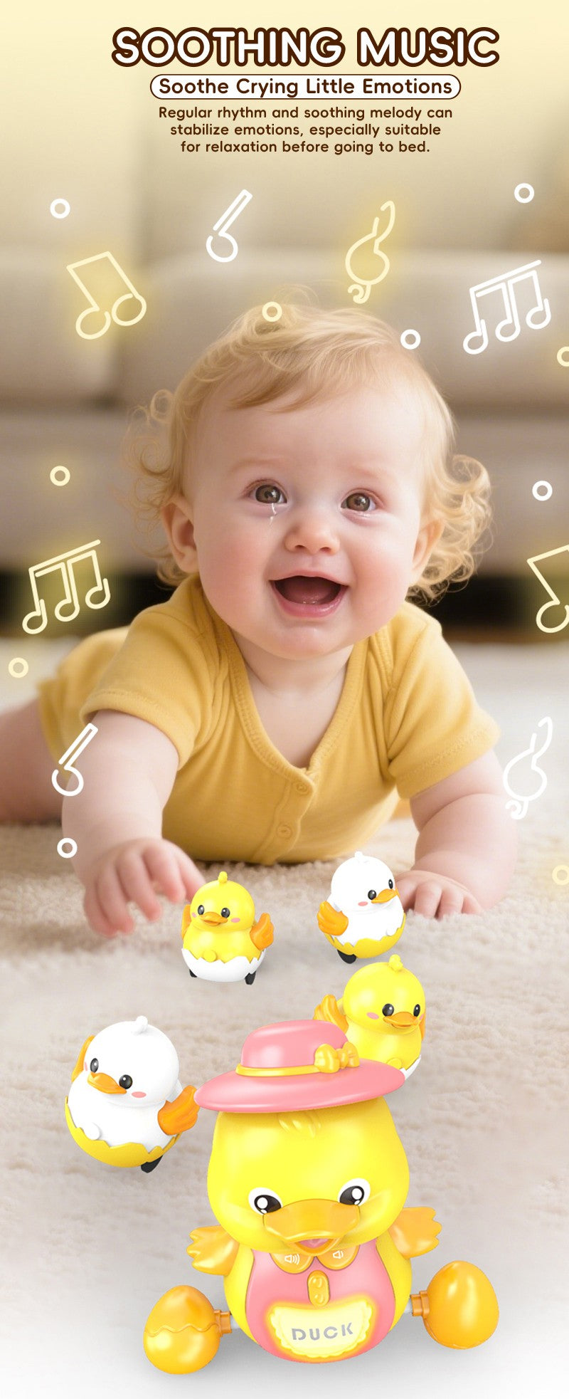 Brinquedos Musicais de Pato Rastejante para Bebês 3 Peças Pata Mãe Musical e Patinhos Brinquedo Interativo de Aprendizagem Precoce para Bebês Presente