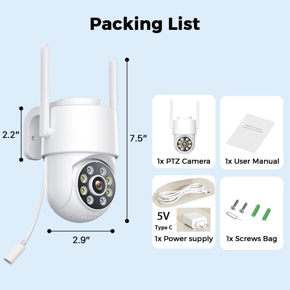 4MP 2K PTZ Wifi Camera ICsee HD Outdoor Surveillance Camera IP66 Waterproof Night Vision Human Detection Alert Home Security CAM