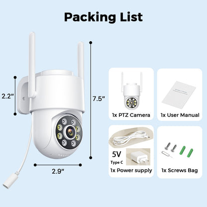 4MP 2K PTZ Wifi Camera ICsee HD Outdoor Surveillance Camera IP66 Waterproof Night Vision Human Detection Alert Home Security CAM