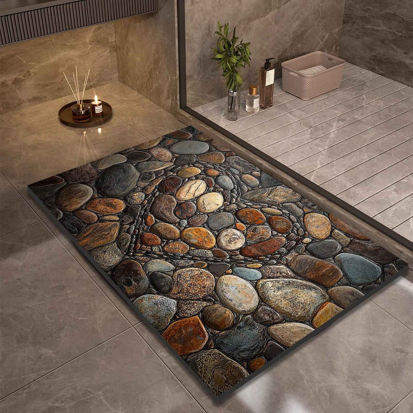 Stone Design Diatomite Bath Mat Bathroom Non-slip Shower Foot Mats Absorbent Quick Dry Toilet Rugs Carpet Doormat Washable