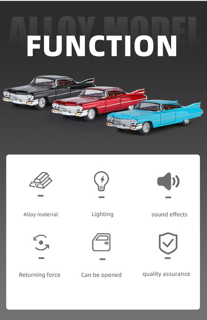 1:32 Cadillac Eldorado Biarritz Classic Retro Car Carro de Brinquedo em Metal Fundido com Som e Luz para Colecionar Puxar para Trás Hobby