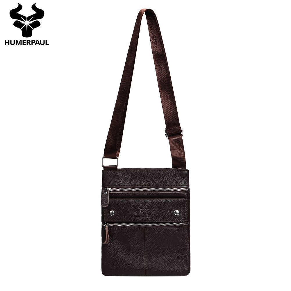 HUMERPAUL Genuine Leather Men's Crossbody Bags Large Capacity Shoulder Sling Bag Multifunction Short Travel Messenger Pack