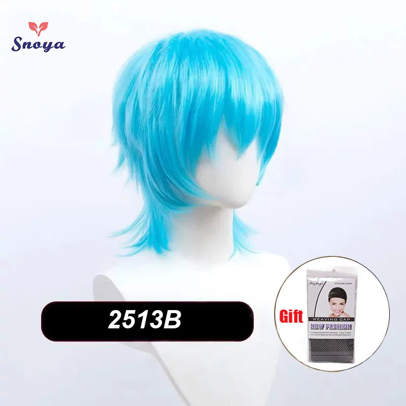 Perucas Curtas Sintéticas Snoya com Franja Corte Pixie Peruca Desfiada para Festa Cosplay para Homens e Mulheres Rosa Vermelho Verde Roxo Estilo Coreano Peruca Masculina