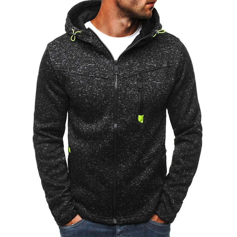 Men's Hoodie with Side Zipper Pockets Thin Wool Solid Color Casual Outdoor Hooded Tracksuit Long Sleeves Slim Hooded Jacket