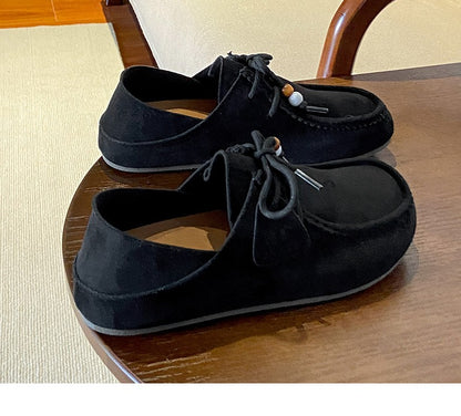 Fashion Brand Shoes Woman 2025 Autumn New Vintage Suede Loafers Pumps Women's Casual Flats Shoes British Style Flat Single Shoes