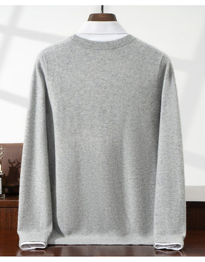 New Simple Button-Up Long Sleeve 100% Wool Cardigan Men's V-Neck Autumn Winter Versatile Commuter Sweater Knitted Jacket