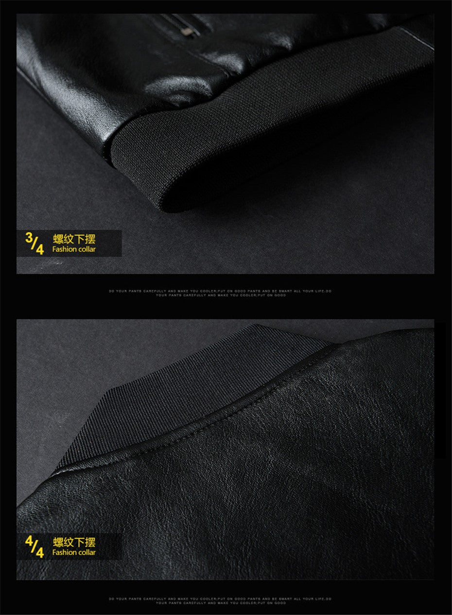 Men's Leather Jacket Bomber Motorcycle Jacket Men Fashion Causal Solid Moto Biker PU Baseball Leather Outerwear Plus Size 7Xl