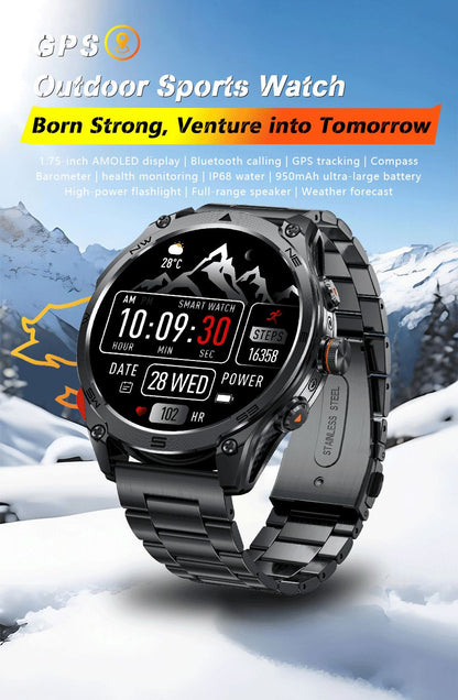 Novo Smartwatch Militar Bateria de 1000mAh Rastreamento GPS Bússola 10ATM À Prova D'água Tático Esportivo Lanterna Chamada BT Smartwatch Para Homens