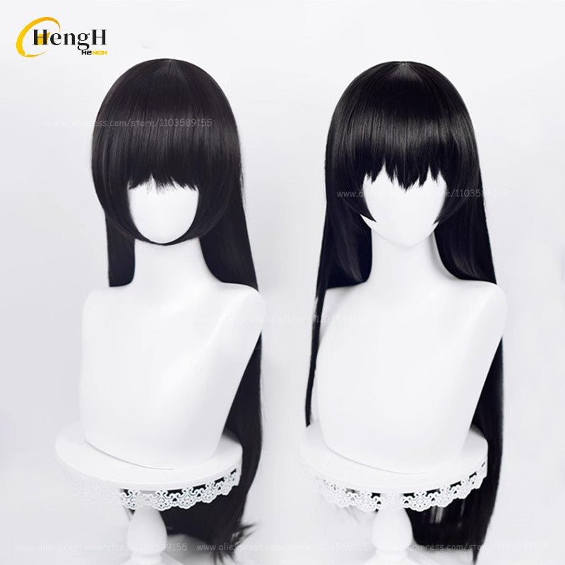 In Stock Synthetic Anime Yor Forger Cosplay Wig Long 80cm Black Straight Hair Yor Briar Heat Resistant Hair Halloween Party Wigs