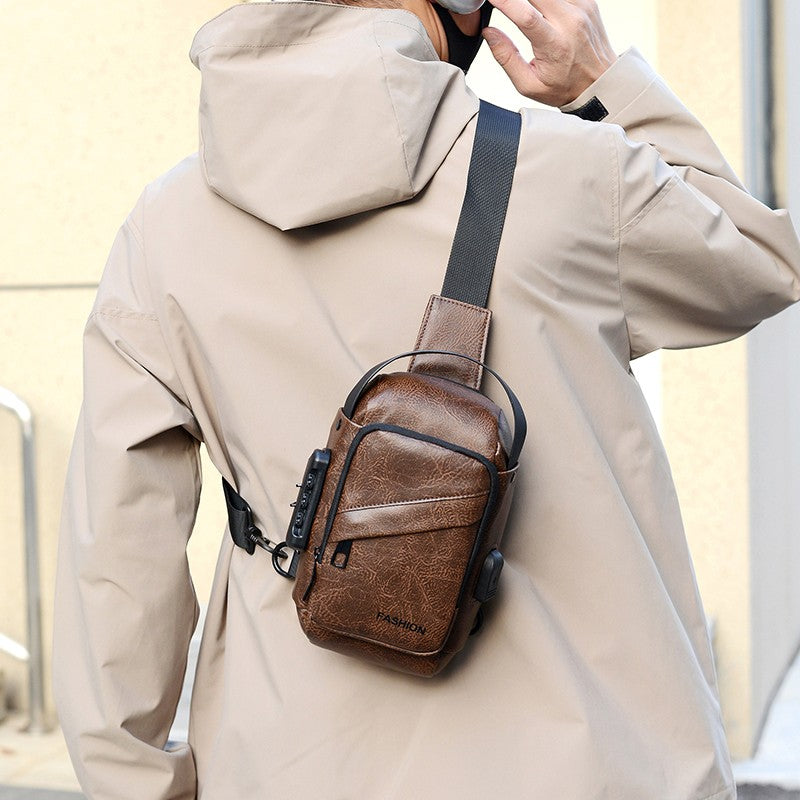 Men's Anti-Theft Crossbody Bag USB Charging Port Travel Chest Bag Waterproof Shoulder Messenger Bag for Outdoor Sports