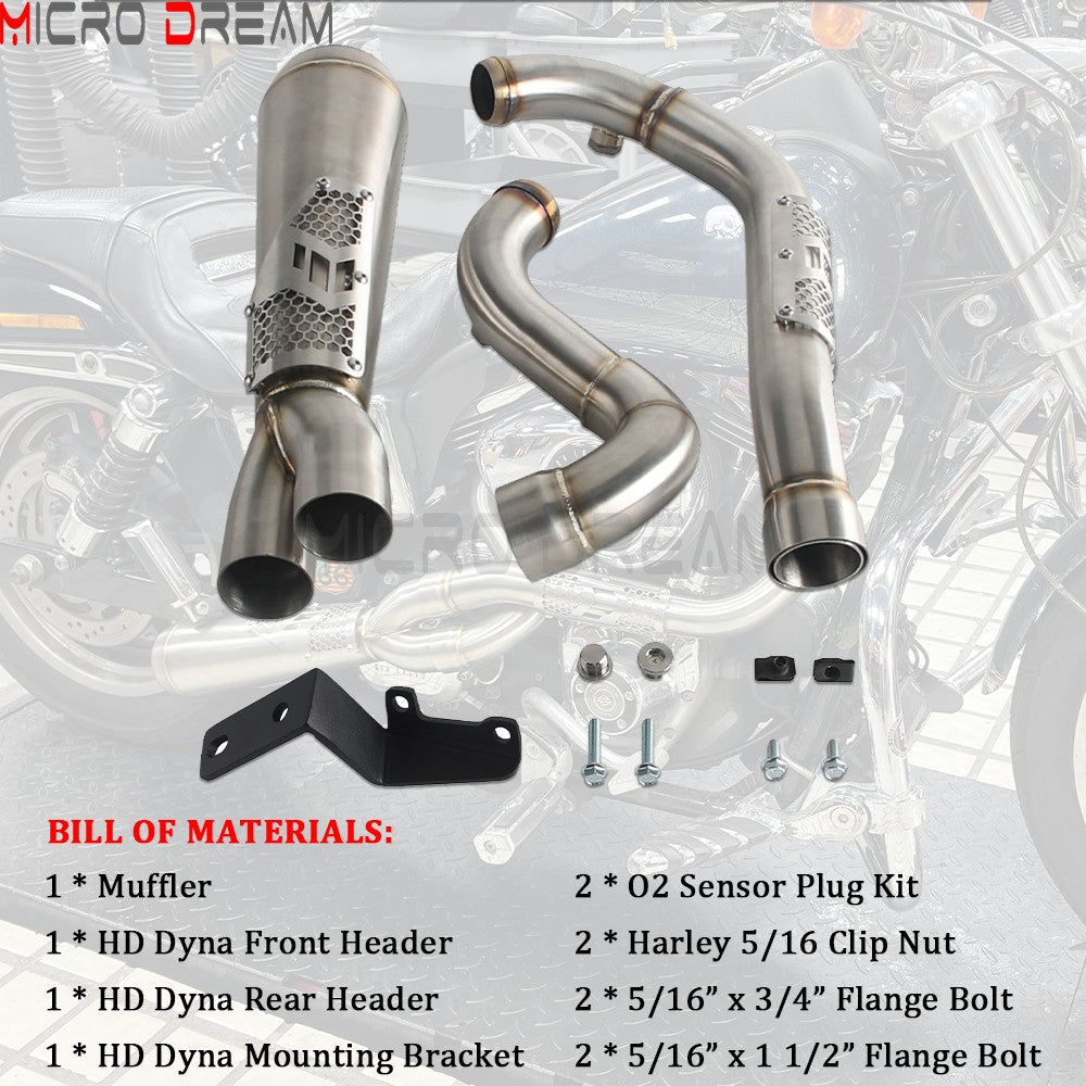 Slip-on Muffler Full Exhaust System 2-in-1 Muffler Pipe For Harley Dyna Low Rider S FXDLS Super Wide Glide FXD FXDWG   FXDF FXDB