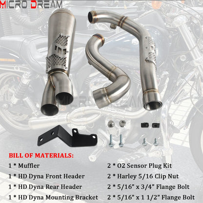 Slip-on Muffler Full Exhaust System 2-in-1 Muffler Pipe For Harley Dyna Low Rider S FXDLS Super Wide Glide FXD FXDWG   FXDF FXDB