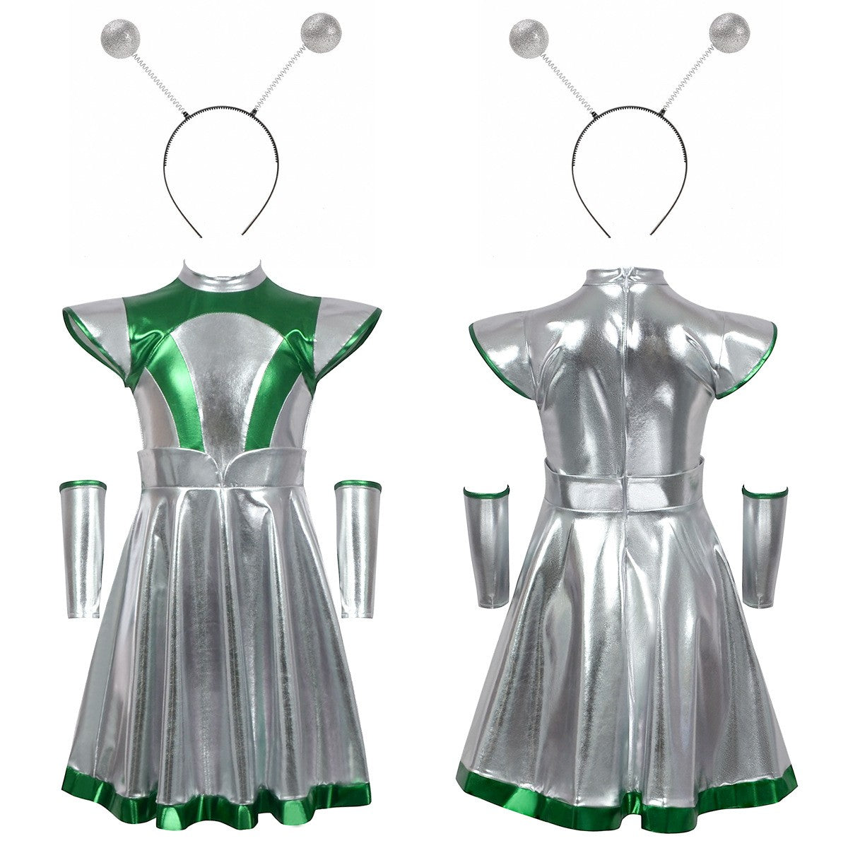 Cyber Alien Laser Reflective Alien Cosplay Dress, Adult and Children's Party Outfit, Including Tentacle Headpiece