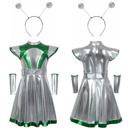 Cyber Alien Laser Reflective Alien Cosplay Dress, Adult and Children's Party Outfit, Including Tentacle Headpiece