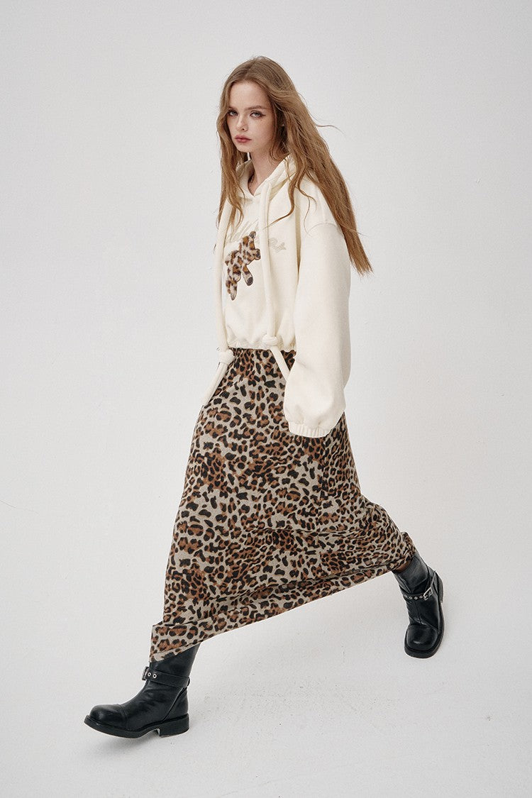 ELFSACK 2025 Winter New Arrivals Y2K Animal Print A-Line Long Maxi Skirt For Woman