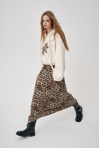 ELFSACK 2025 Winter New Arrivals Y2K Animal Print A-Line Long Maxi Skirt For Woman