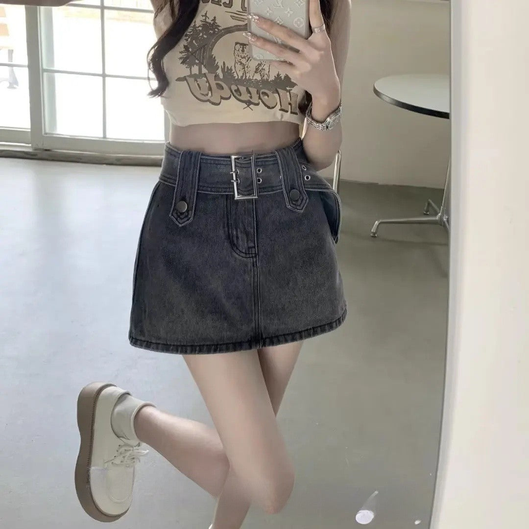Plus Size High Waist Denim Mini Skirt for Women in Black Grey plus Size Slimming Summer New Style Short Skirts Sexy Girl Hong...