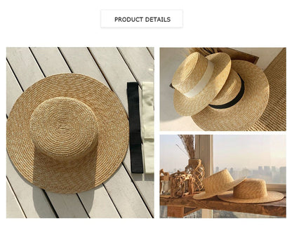 Chapéu de sol feminino de verão com aba larga, Fedora, palha de trigo natural, chapéu de praia, chapéu de sol feminino de ráfia, Panamá Jazz
