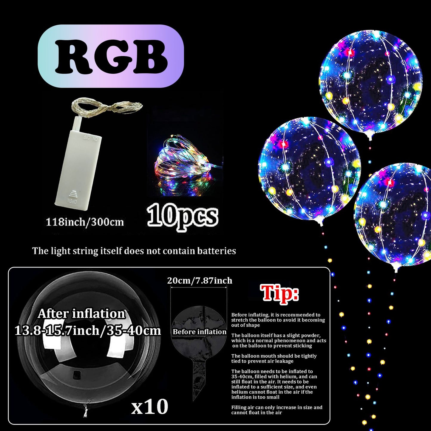 10pcs LED Bobo Balloon (without battery) for wedding proposal decoration, birthday party, outdoor courtyard lighting decoration