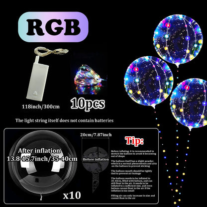 10pcs LED Bobo Balloon (without battery) for wedding proposal decoration, birthday party, outdoor courtyard lighting decoration