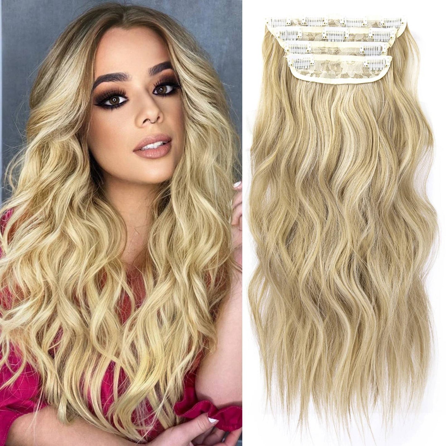 Kit 4 Peças Aplique Tic Tac Cabelo Sintético 20 Polegadas Cacheado Longo Grosso Para Mulheres Cabeça Inteira extensões de cabelo sintéticas