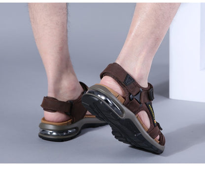 Fashion Men's Sandals Summer Soft Beach Flip Flop Comfortable Genuine Leather Sandals Outdoor Men Roman Sandals Size 46