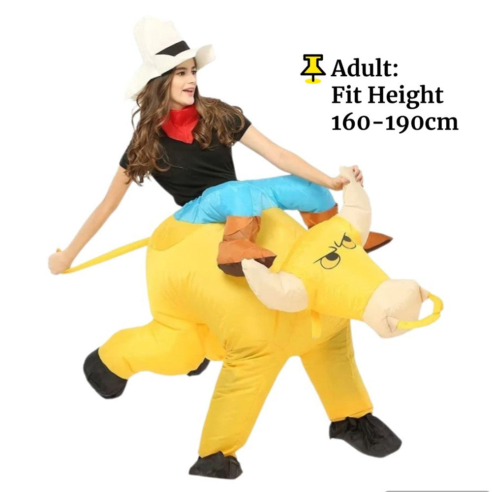 Inflatable Riding Bull Cowboy Costume Adult Funny Blow Up Rodeo Bull Outfit For Halloween Carnival Cosplay Party Dress Up
