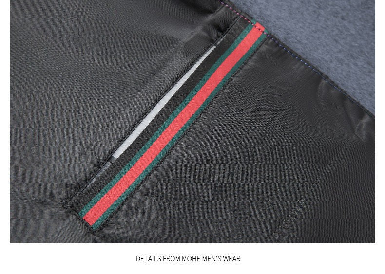 High-quality men's fashionable, stylish and versatile solid-color casual long woolen overcoat, wool woolen overcoat