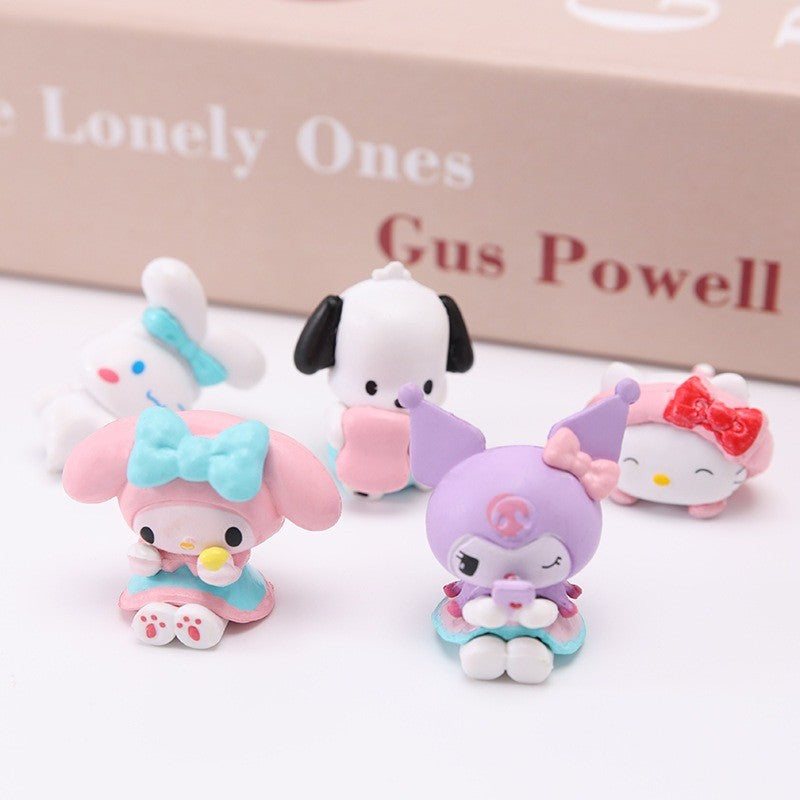 Kit com 5 peças - Sanrio Cinnamoroll, Figura de Anime Pochacco Kuromi Pom Pom Purin Hello Kitty, Bonecos de Ação Modelo My Melody, Presentes