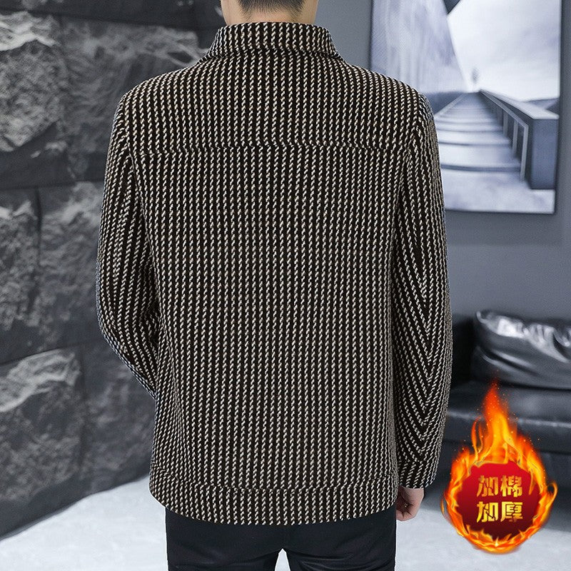 Korean Fashion Woolen Jacket for Men 2023 Winter Plaid Casual Business Trench Coat Slim Social Office Street Wear Short Overcoat