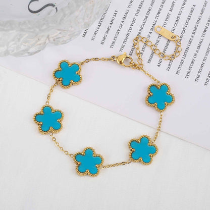 Pulseira Clássica de Aço Inoxidável de Luxo Feminina Ajustável com Cinco Flores para Mulheres Novas Joias da Moda para Festas Presentes Trevo