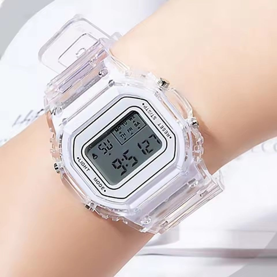Sports Electronic Watch Men and Women Square Junior High School High School Students White LED Digital Watches