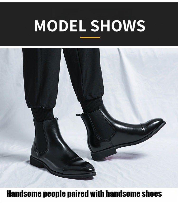 Botas masculinas Chelsea com sola vermelha, tornozelo, bico redondo para negócios, estilo Aura, sapatos masculinos tamanho 38-46, botas masculinas