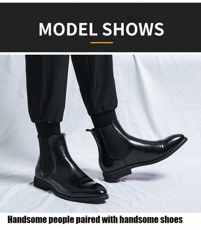 Botas masculinas Chelsea com sola vermelha, tornozelo, bico redondo para negócios, estilo Aura, sapatos masculinos tamanho 38-46, botas masculinas
