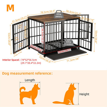 Caixa de Madeira Grande para Cães, Estilo Móvel Interno, Gaiola Elevada para Cães de Estimação, Canil, Mesa de Apoio, Cercado com Treliça, 3 Portas, Bandeja Removível