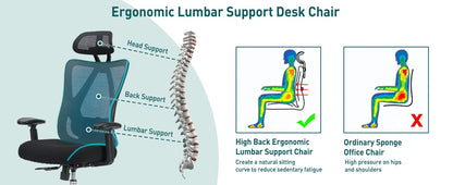 JHK Ergonomic Lumbar Support Mesh Backrest Office Chair Adjustable Height Headrest Breathable Back Rolling Swivel Gaming Chairs