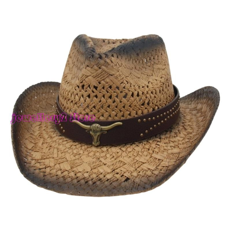 C9GF Straw Cowboy Hats With Wide Brims Cap For Adults Children And Outdoor Event